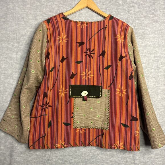 Vtg Up Cycled Patchwork Jacket XL Embroidered Lagenlook Teacher Pockets Oversize - Picture 13 of 16